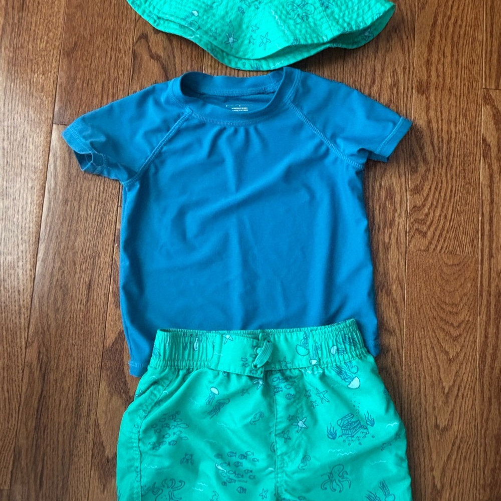 First Impressions Blue and Green Kids Swim Rashguard Set